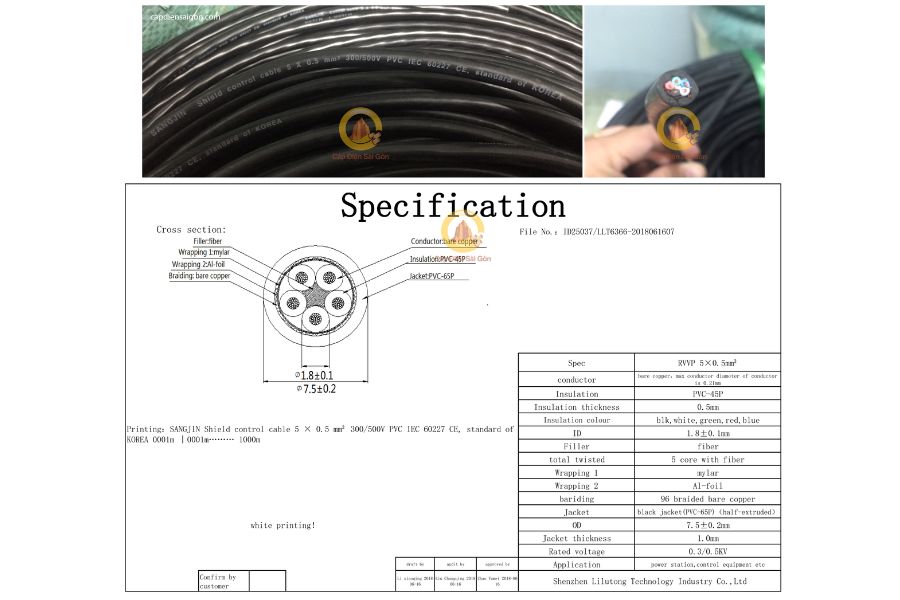 Cáp Điều Khiển Sangjin 5 Core x 1,25 mm2 (Sangjin RVVP 5x1,25mm2) – Giải Pháp An Toàn và Hiệu Quả Cho Các Hệ Thống Điện Công Nghiệp Phức Tạp